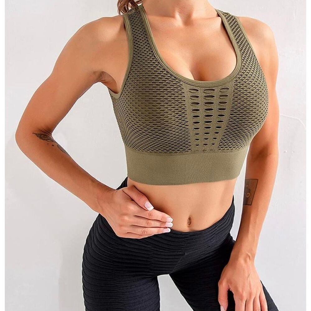 New In Package Womens LEOQ Laser Cut Mid Impact Seamless Sports Bra - Sz S
